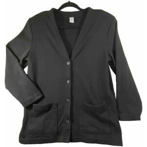 Vintage Lands End V Neck Cardigan Women's 10-12 Pet. Black Cotton Artsy Pockets